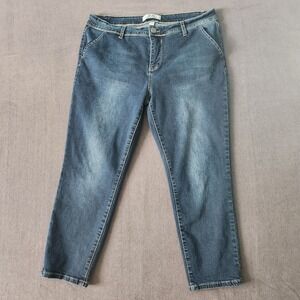 Harmony & Havoc Jeans Womens Size 14P Blue Denim Large White Stitch